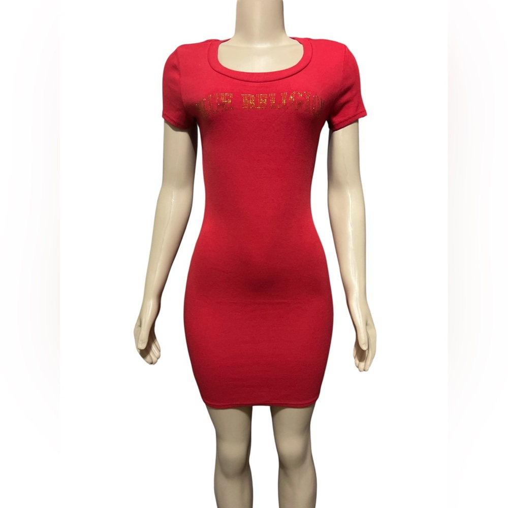 NWT True Religion Size M Arched Logo Ribbed Tee Dress Short Sleeves Bodycon